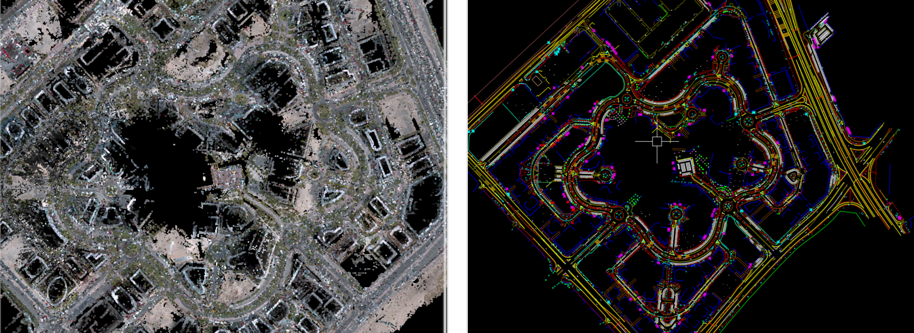 Point cloud output of a road junction and roundabout from mobile LiDAR survey