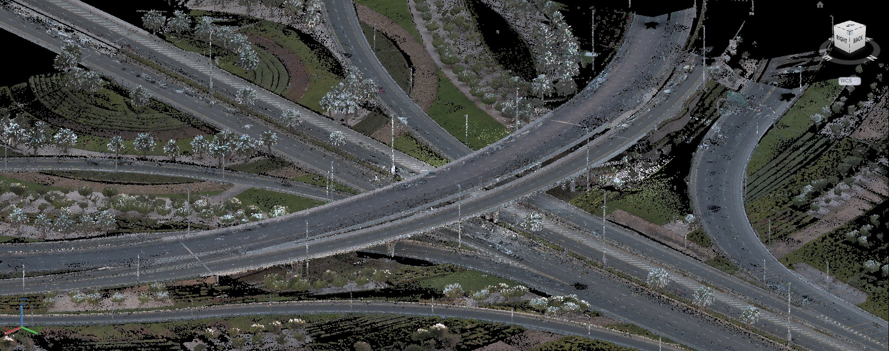 Survey-grade RGB point cloud of a road interchange captured by Al Warqa Survey Engineering UAE