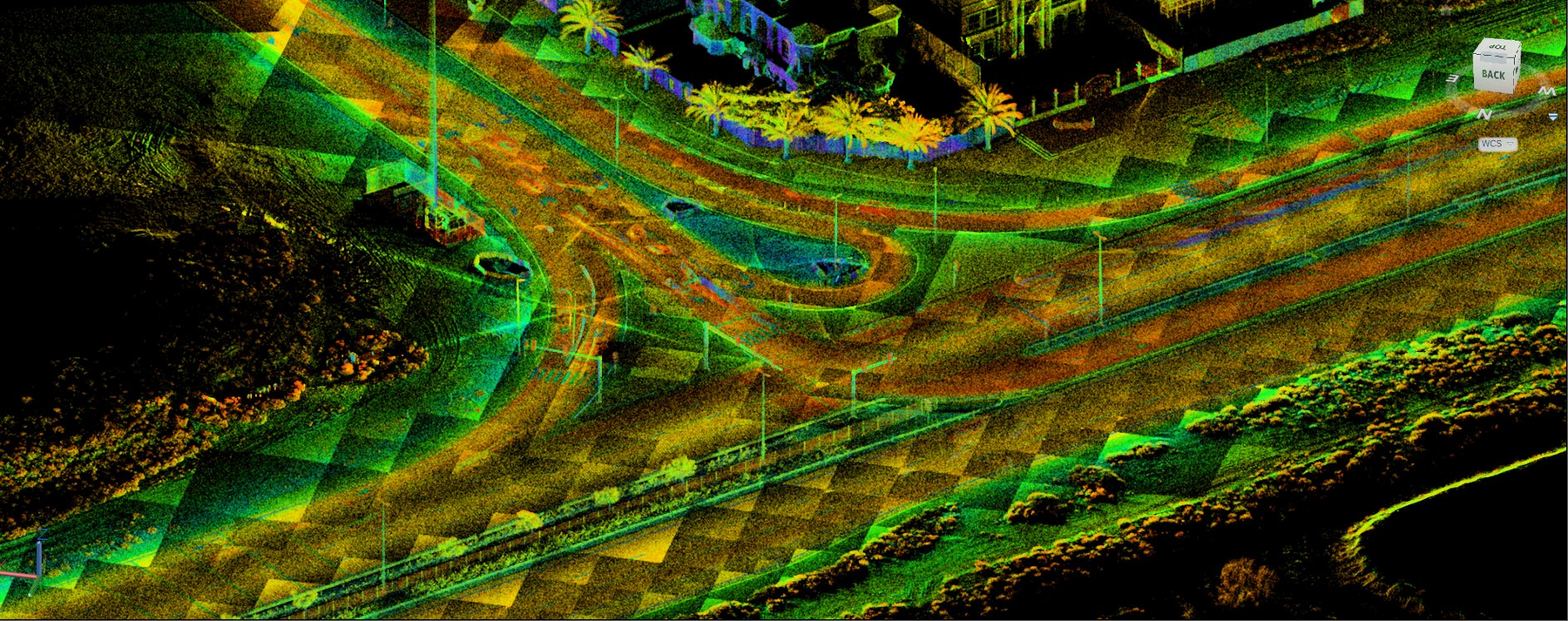 Intensity-coloured point cloud of a UAE road network captured by the Trimble MX50 mobile mapper