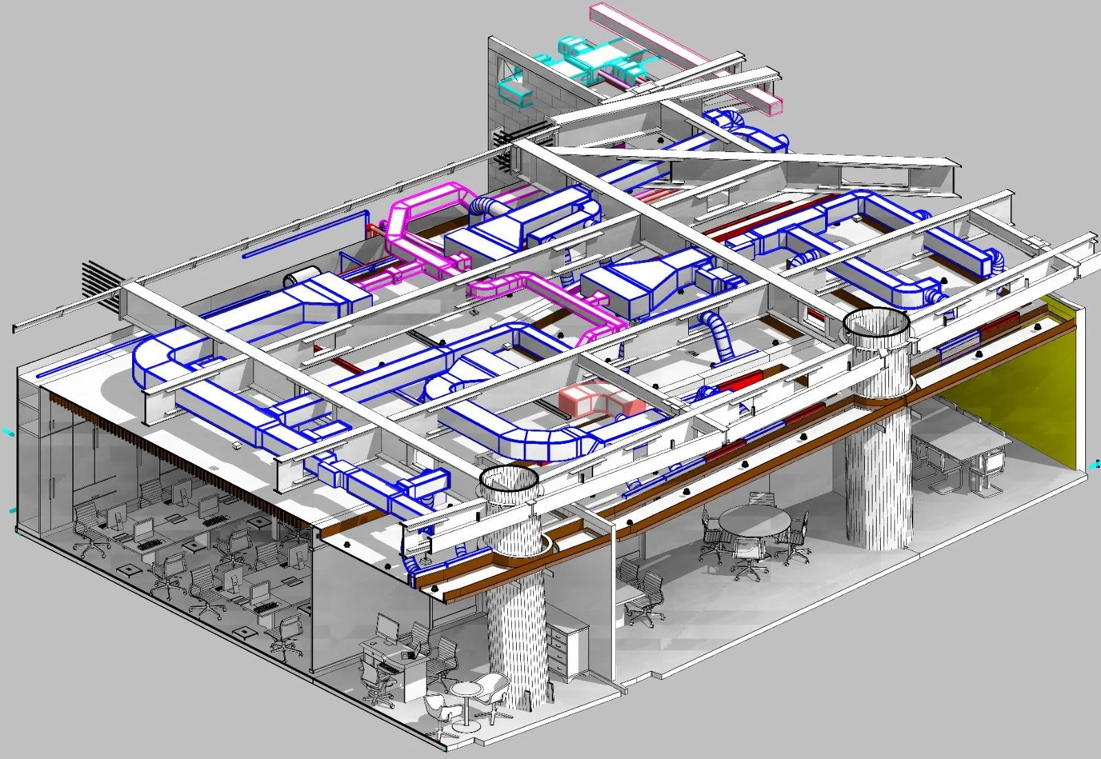 Revit model with MEP built from the scan of the same office floor