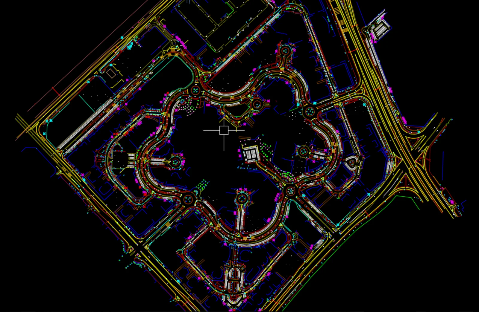 Underground utility survey overlaid on the topographic drawing, colour-coded by service